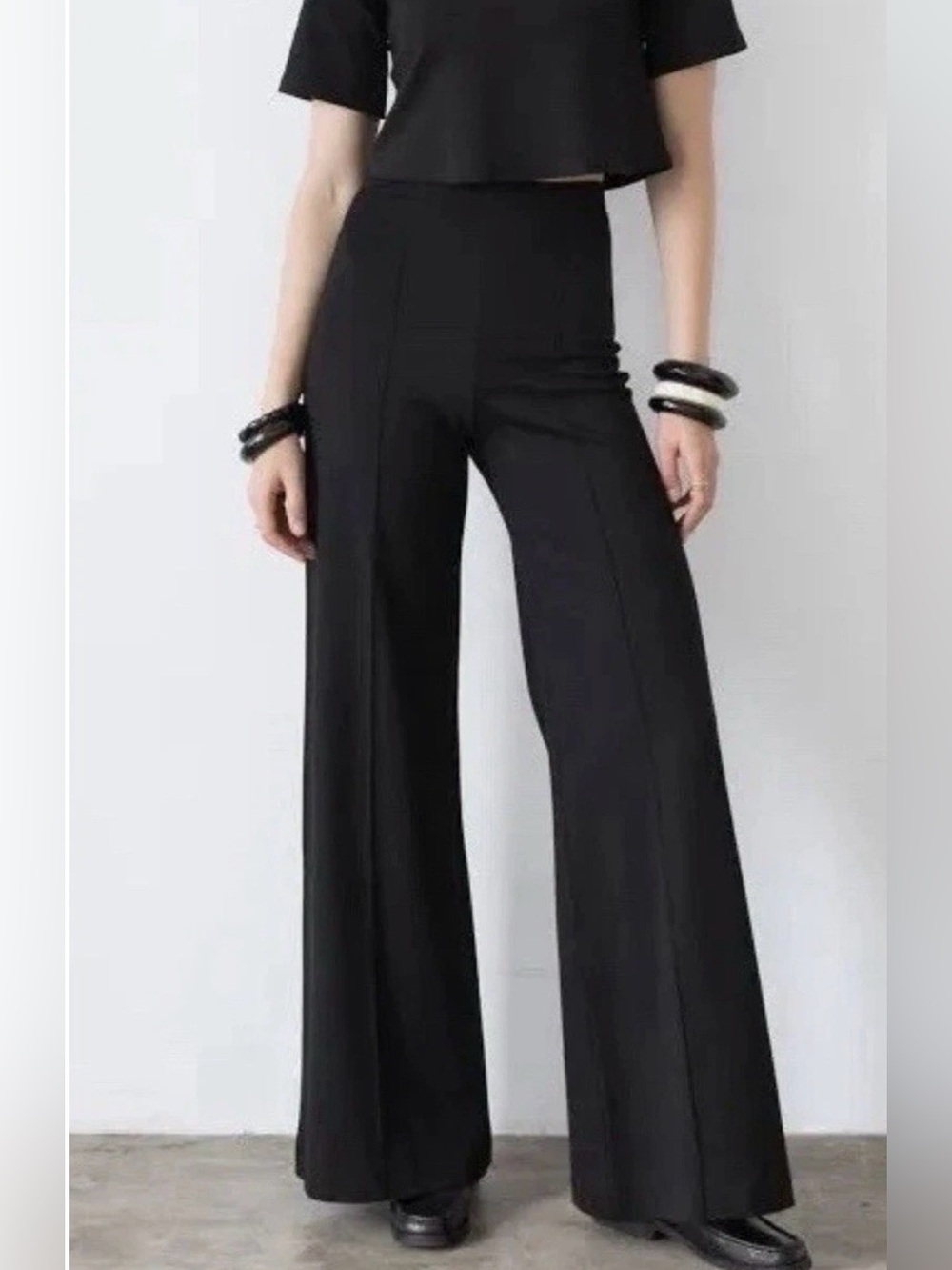Ripley Rader Wide Leg Front Seam Stretch Black Pull On Pants 4 Large